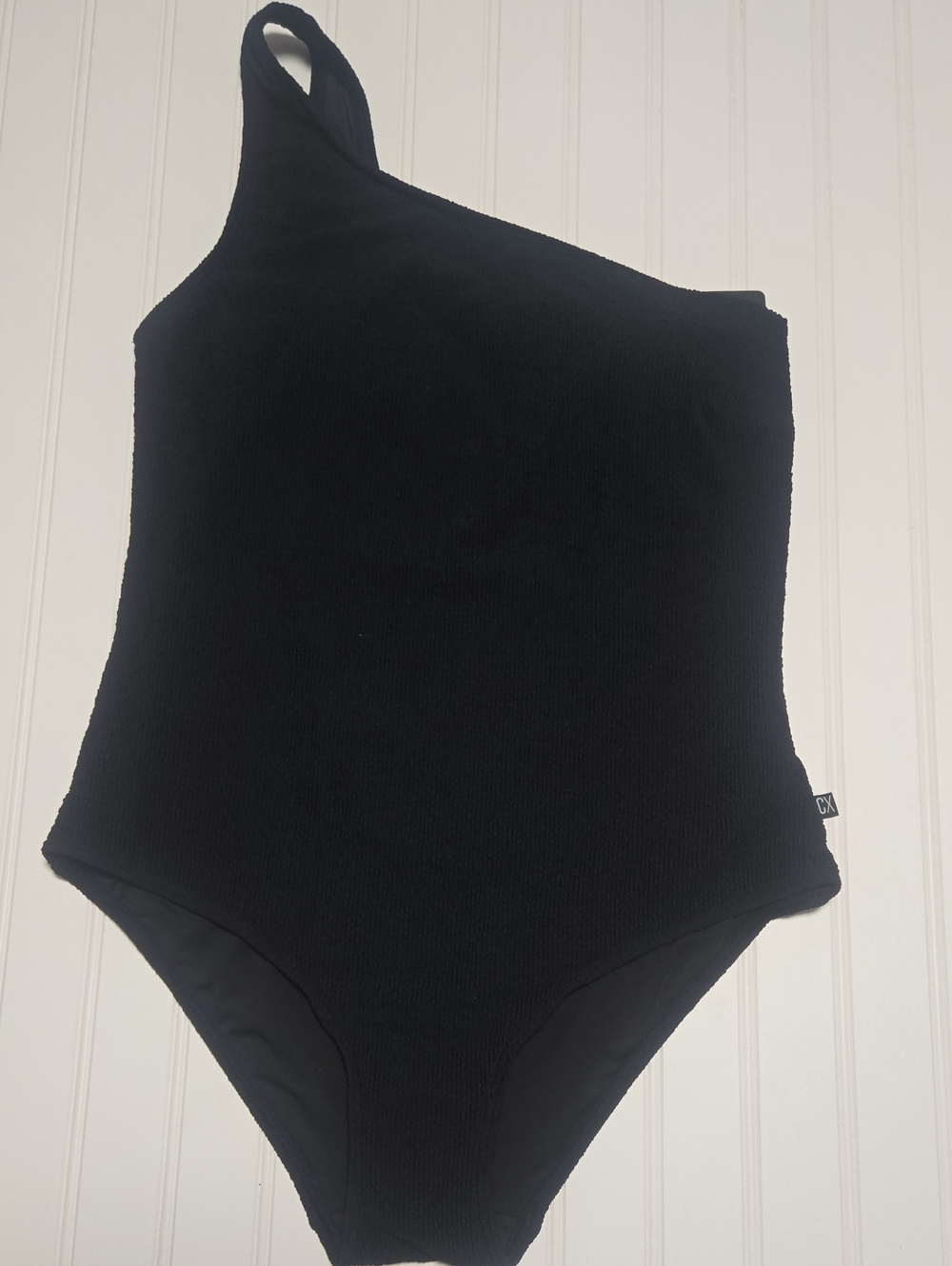 New! CITY CHIC Black Ribbed IZZY One Shoulder Swimsuit / Size 14 Plus - Picture 4 of 7